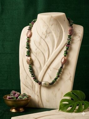 Handmade Genuine Watermelon Jasper With Ruby Zoisite Necklace